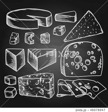 Graphic collection of different types of cheese. 46078947