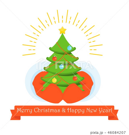 Hands of Santa Claus with a handful of Christmas tree Hands of Santa Claus with a handful of Christmas tree 46084207