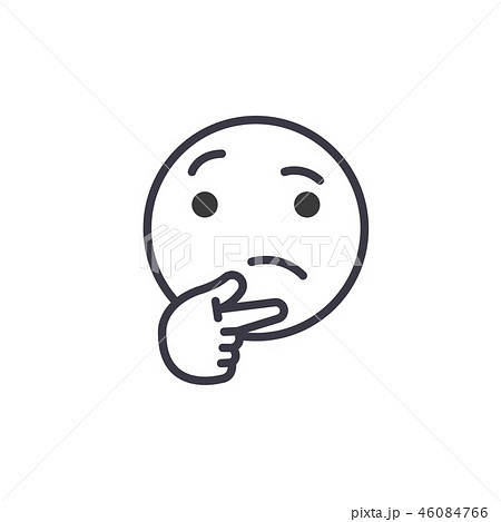 Thinking Emoji Concept Line Editable Vector のイラスト素材