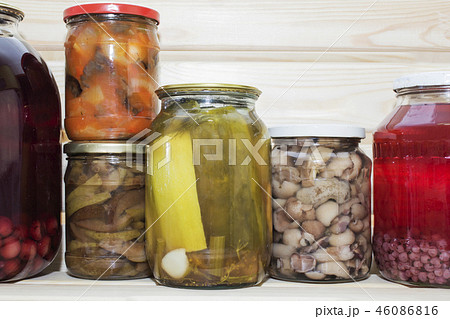 Storage shelves in pantry with homemade 46086816