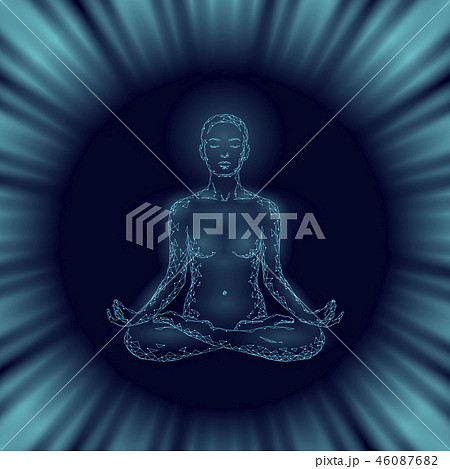Yoga practice woman in lotus position low poly silhouette. Polygonal yoga relaxation exercise 46087682