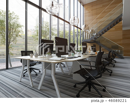 Interior modern open space office 3D illustration Interior modern open space office 3D illustration 46089221