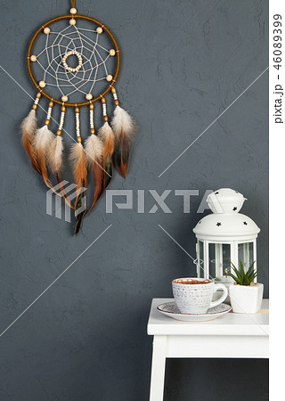 Olive dream catcher on dark gray 46089399