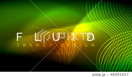 Neon glowing fluid wave lines, magic energy space light concept, abstract background wallpaper 46091657