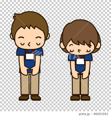 ポロシャツのスタッフ男女　お辞儀 46091891