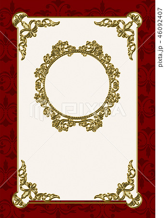 背景素材 メタリックの質感のバロック調デザインの飾り罫 背景 表紙用素材 赤 Baroqueのイラスト素材