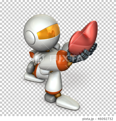 ひざまづき、ハートを差し出すロボット 46092732