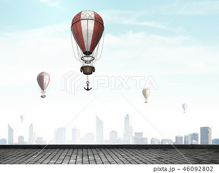 Aerostats flying over city Aerostats flying over city 46092802