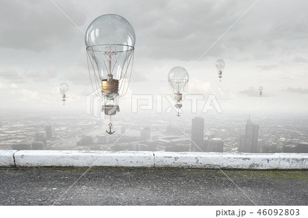 Aerostats flying over city 46092803