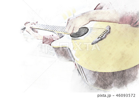 Abstract Playing Acoustic Guitar Watercolor Paint のイラスト素材