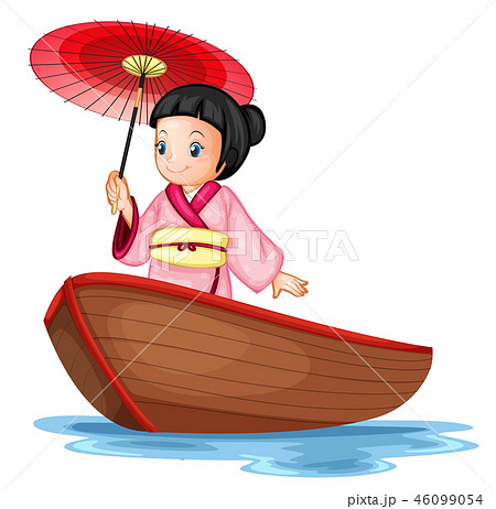 A japanese girl on wooden boat A japanese girl on wooden boat 46099054
