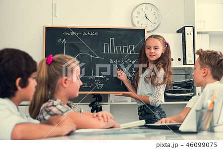Girl discussing about mathematical formulas 46099075