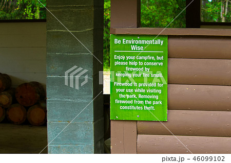 A be environmentally wise about firewood sign 46099102