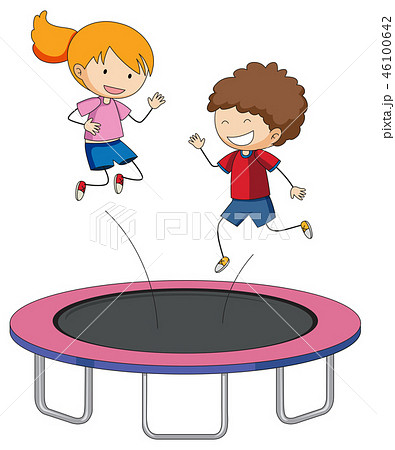 Children Jumping On Trampolineのイラスト素材