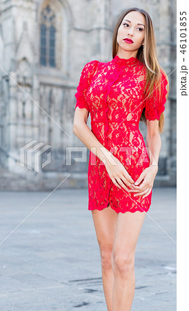 close-up portrait of young slim adult girl in sexy evening apparel 46101855