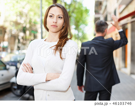 Young brunette in quarrel with boyfriend Young brunette in quarrel with boyfriend 46103746