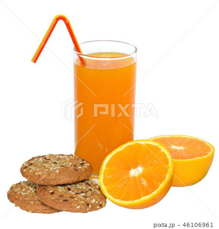 Fresh orange juice and oatmeal cookies isolated 46106961