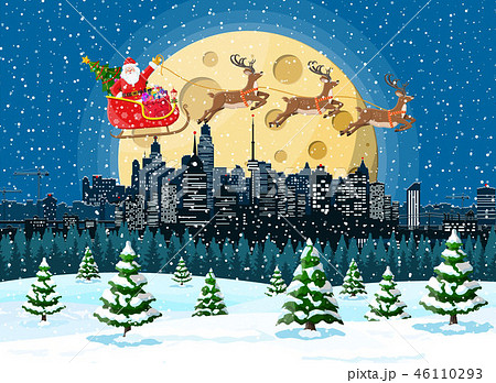 Santa claus rides reindeer sleigh Santa claus rides reindeer sleigh 46110293