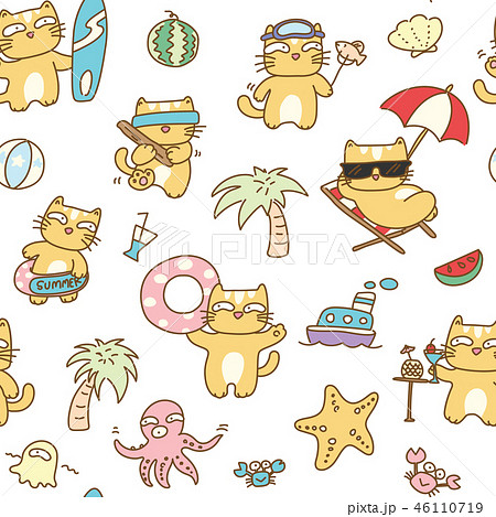 Summer cat seamless pattern background 46110719