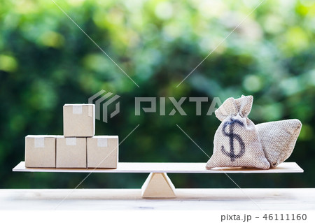 Money dollar bag and supply products on balance. 46111160