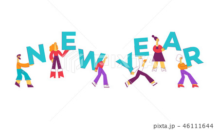 Vector flat people holding 2019 new year letters 46111644