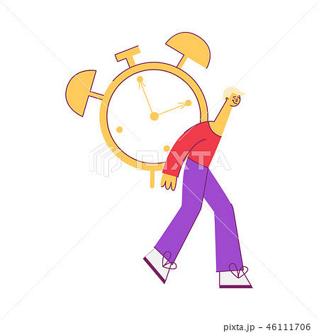 Vector flat man holding big table alarm clock Vector flat man holding big table alarm clock 46111706