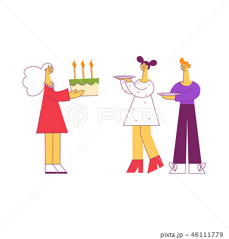 Vector flat people at birthday party celebrating 46111779