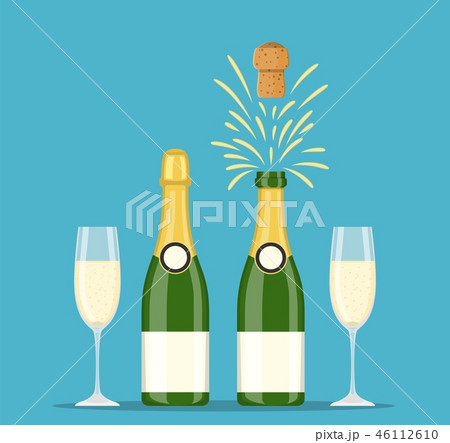 Champagne bottles and glasses Champagne bottles and glasses 46112610