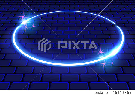 Neon oval frame with sparkle stars on brick wall 46113365