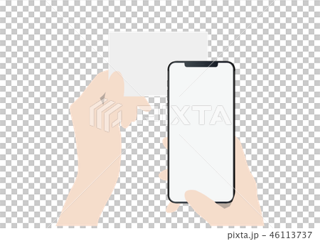 Hand holding smartphone over card 46113737