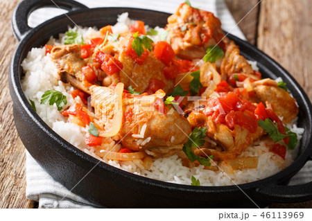 Haitian stewed Chicken (poulet creole) with rice 46113969