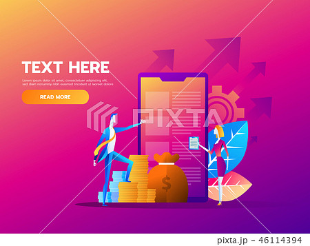 People fill out a form via mobile application. Online application. Cartoon miniature illustration 46114394