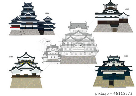 日本のお城 天守国宝5城のイラスト素材