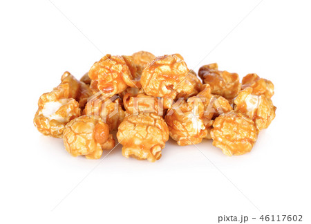 sweet butter caramel popcorn on white background 46117602
