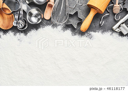 Kitchen utensils and flour for baking or cooking 46118177