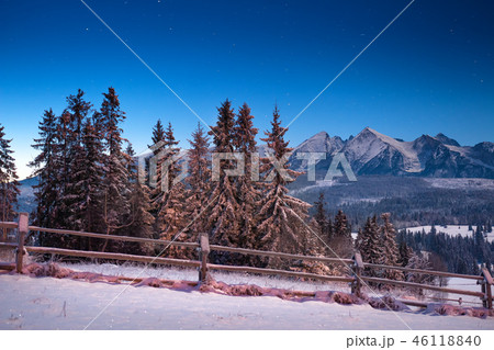 Night winter landscape in mountains Night winter landscape in mountains 46118840