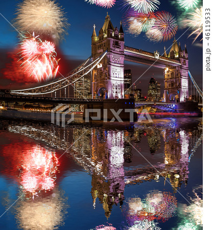 Tower Bridge with firework in London, England  46119533