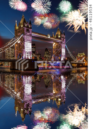Tower Bridge with firework in London, England  46119534