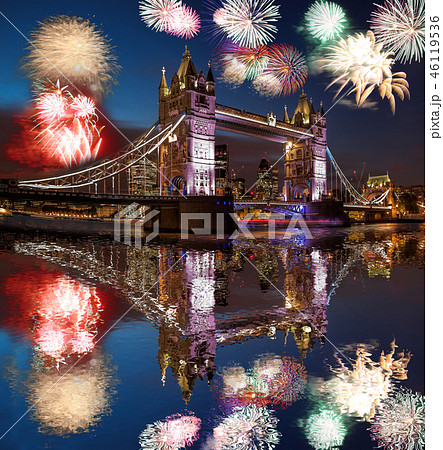 Tower Bridge with firework in London, England Tower Bridge with firework in London, England 46119536