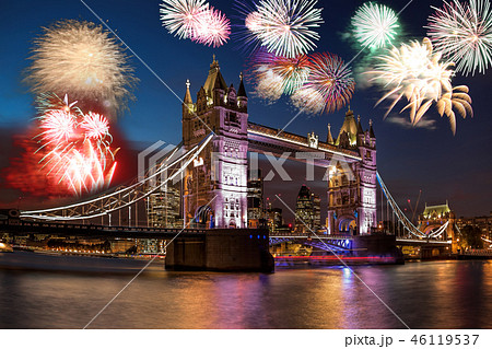 Tower Bridge with firework in London, England  46119537