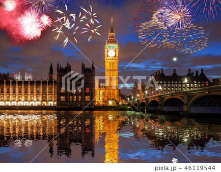 Big Ben with firework in London, England  46119544