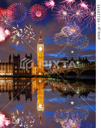 Big Ben with firework in London, England  46119545