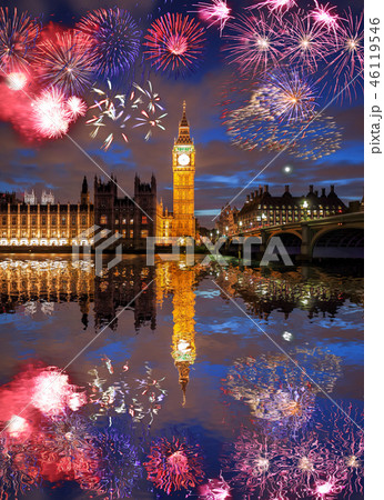 Big Ben with firework in London, England  46119546