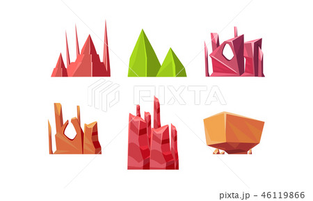 Flat vector set of stones of different shapes. Natural elements for creating landscape background of 46119866