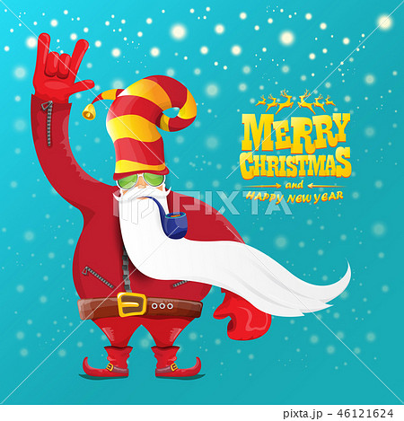 vector rock n roll santa claus with smoking pipe, santa beard and funky santa hat. Christmas hipster 46121624