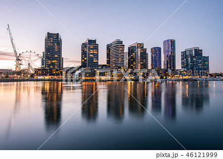 Docklands waterfront area in Melbourne at evening. 46121999