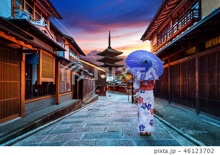Asian woman wearing japanese traditional kimono Asian woman wearing japanese traditional kimono 46123702