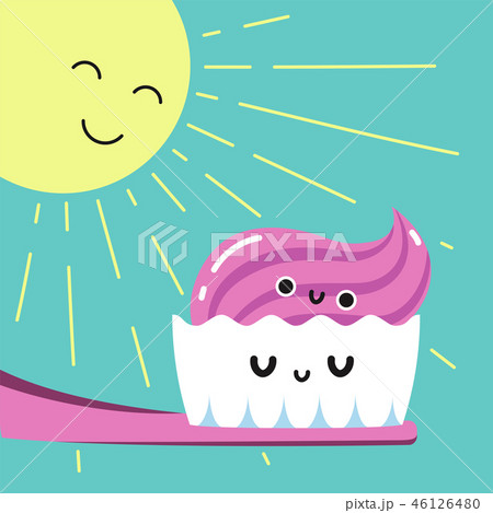 Happy morning brushing teeth in bathroom, Habituate kid card. 46126480