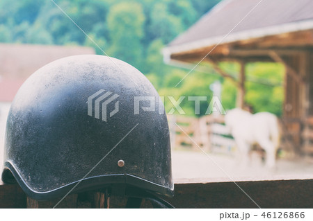 horse helmet waiting to be used 46126866