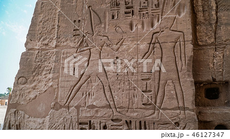 Temple of Medinet Habu. Egypt, Luxor. The Mortuary Temple of Ramesses III at Medinet Habu is an Temple of Medinet Habu. Egypt, Luxor. The Mortuary Temple of Ramesses III at Medinet Habu is an 46127347